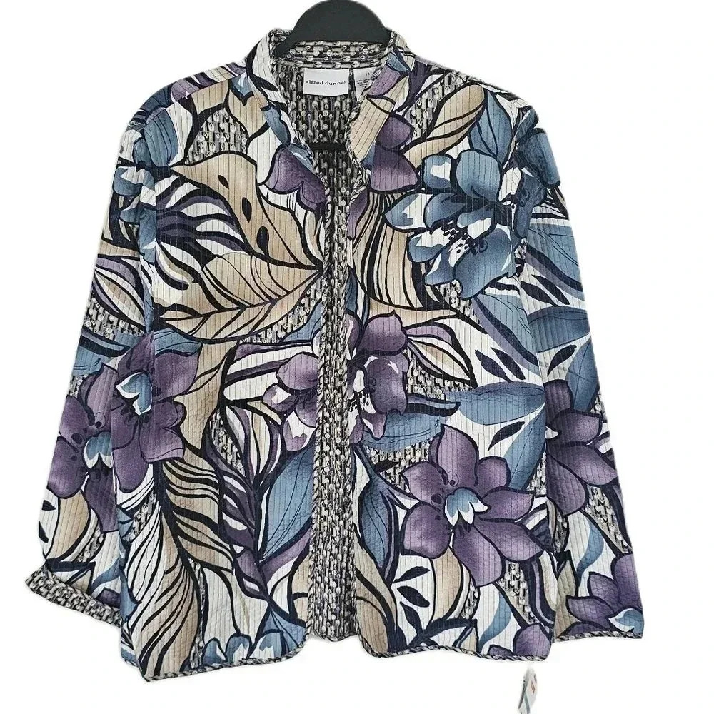 Alfred Dunner Floral Print Open Cardigan Jacket 16 NWT